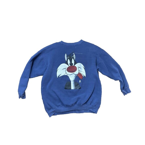 Vintage 1993 Looney Tunes Sylvester Cat Crewneck Sweatshirt Navy Warner Bros. XL - Picture 1 of 11